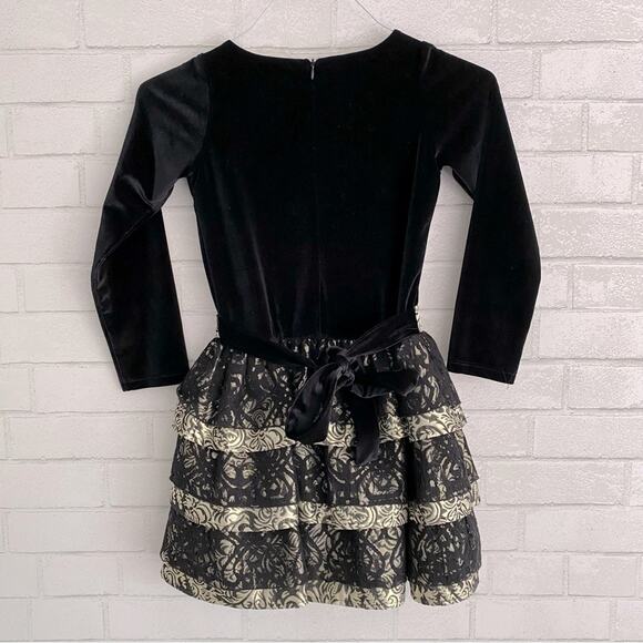 Chasing Fireflies Girls Black Gold Velvet & Lace Tiered Party Dress EUC sz 7 - Picture 6 of 12